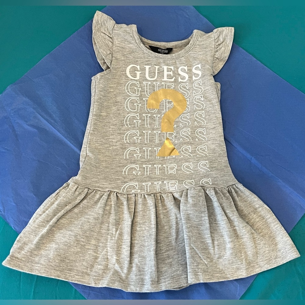 GUESS grey with gold + white sleeveless dress
